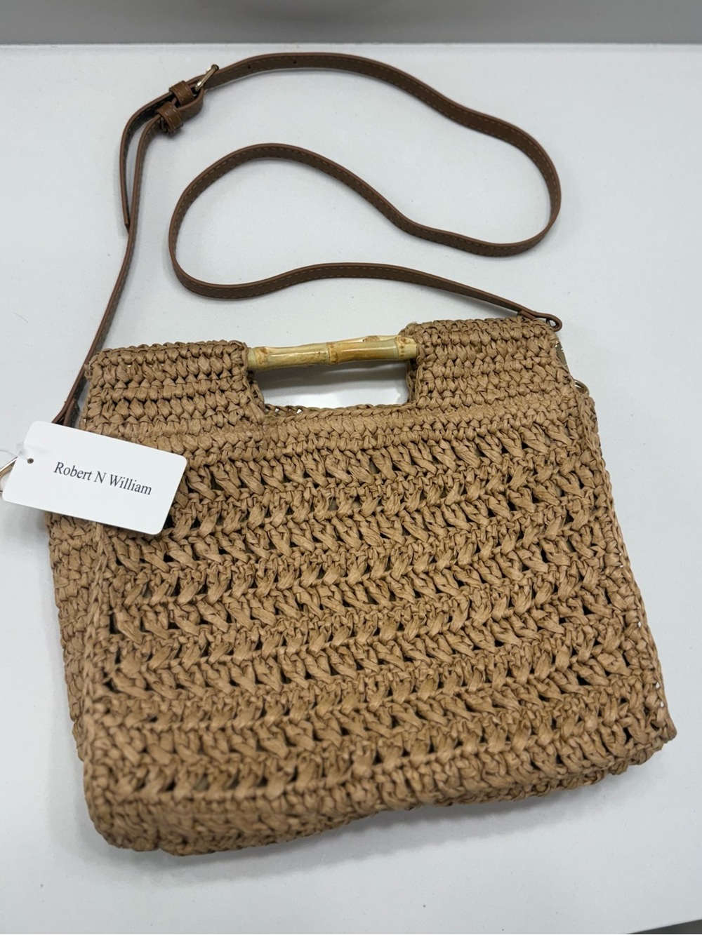 Woven Straw Crossbody Bag with Bamboo Top Handle - Brown 🤎NWT🤎